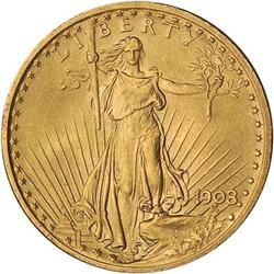 [L#5409] 1908 $20 ST. GAUDENS NO MOTTO NGC MS64