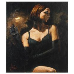 Fabian Perez, "Black Gloves II" Hand Textured Limited Edition Giclee on Canvas. Hand Signed and Numb