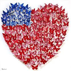 Patricia Govezensky- Original 3D Metal Art on Wood "Heart U.S.A"