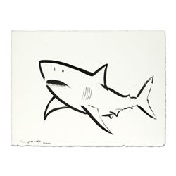 Wyland, "Great White" Original Sumi Ink Painting, Hand Signed with Certificate of Authenticity.