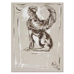 Marta Wiley, "Sphinx" Original Ink Sketch, Hand Signed and Thumb Printed with Certificate of Authent