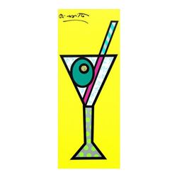 Romero Britto "Yellow Martini" Hand Signed Limited Edition Giclee on Canvas; Authenticated