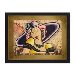 Oz El Hai, "Purple Hat - Vintage Series (Version 3)" Framed Original 3D Mixed Media Painting on Boar