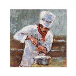 Michael Maselli, "La Chef Della Pasta" Original Acrylic Painting on Canvas, Hand Signed with Certifi