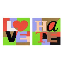 Steve Kaufman (1960-2010), "Love & Hate Set" Limited Edition Silkscreen on Canvas, Each Numbered 33/