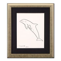 Wyland, "Dolphin" Framed Original Sketch, Hand Signed with Certificate of Authenticity.