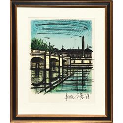 Bernard Buffet "Place De La Concorde" Lithograph On Paper Custom Framed Signed