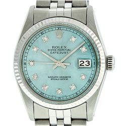 Rolex Mens Stainless Steel Ice Blue Diamond Datejust Wristwatch