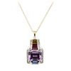 Image 1 : 5.55 ctw Multi-Color Gemstone and Diamond Pendant with Chain - 14KT Yellow Gold