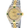 Image 2 : Rolex Ladies 2 Tone 18K Quickset Champagne Diamond & Emerald Datejust Wristwatch