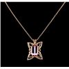 Image 2 : 31.25 ctw Kunzite and Diamond Pendant With Chain - 14KT Rose Gold