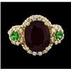 Image 2 : 5.47 ctw Ruby, Tsavorite, and Diamond Ring - 14KT Yellow Gold