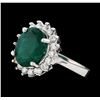 Image 1 : 3.85 ctw Emerald and Diamond Ring - 14KT White Gold