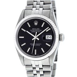 Rolex Mens Stainless Steel Black Index 36mm Datejust Wristwatch