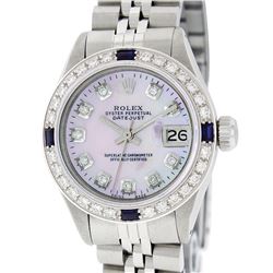 Rolex Ladies Stainless Steel Pink MOP Diamond & Sapphire 26MM Datejust Wristwatc