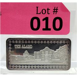 1 Oz.  .999 Fine Silver  The Alamo  Art Bar