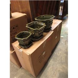 4 New 3 Piece Glazed Pottery Planters