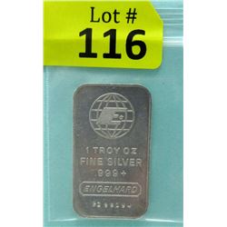 1 Oz. Engelhard Bar .999 Fine Silver Bar