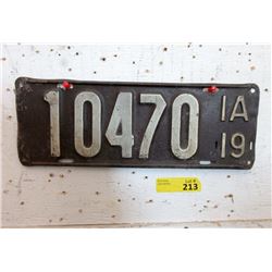 Rare 1919 USA Iowa License Plate