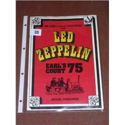 Led Zeppelin 1975 Earls Court Official Tour Program with attached badge excellent condition.