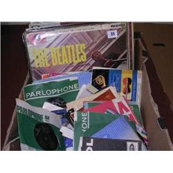 Mixed box of LP Records and Singles to include Beatles Please Please Me LP 4th pressing