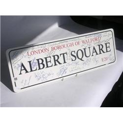 Eastenders plastic street sign with cast Autographs to include Barbra Windsor