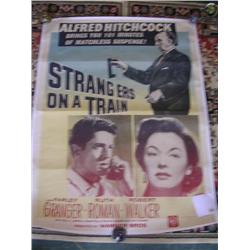 Rare South African Linen-Backed Strangers On A Train Movie Poster 30”x 40” 1951 by Alfred Hitchcock 