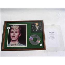Glass Framed Autographed Davie Bowie colour Photo mounted with Ziggy Stardust CD sold with Provenanc