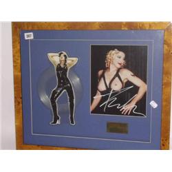 Autographed Madonna colour photograph (topless shot from "Sex") mounted with shaped Picture Disc Rec