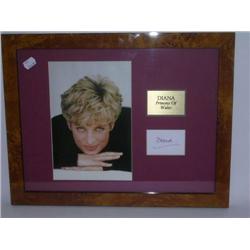Diana Princess of Wales autograph mounted with colour photograph and brass plaque housed in walnut e
