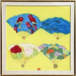 Walasse Ting, Four Fans, Lithograph on Silk