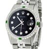 Image 1 : Rolex Mens Stainless Steel Black Diamond & Emerald Datejust Wristwatch
