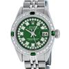 Image 1 : Rolex Ladies Stainless Steel Green Emerald & Diamond Datejust Wristwatch
