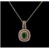 Image 1 : 0.89 ctw Emerald and Diamond Pendant With Chain - 14KT White Gold