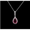 Image 1 : 2.50 ctw Pink Tourmaline and Diamond Pendant With Chain - 14KT White Gold