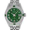 Rolex Ladies Stainless Steel Green Diamond & Emerald Datejust Wristwatch
