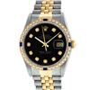 Rolex Mens 2 Tone 14K Black Diamond 36MM Datejust Wriswatch