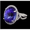 GIA Cert 14.65 ctw Tanzanite and Diamond Ring - 14KT White Gold