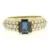 14k Yellow Gold 2.20 ctw Emerald Cut Dark Blue Sapphire & Diamond Encrusted Ring