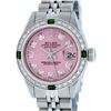 Rolex Ladies Stainless Steel Pink Diamond & Emerald Datejust Wristwatch