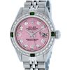 Image 1 : Rolex Ladies Stainless Steel Pink Diamond & Emerald Datejust Wristwatch