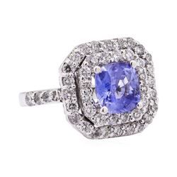 3.34 ctw Blue Sapphire And Diamond Ring - 18KT White Gold