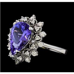 3.44 ctw Tanzanite and Diamond Ring - 14KT White Gold