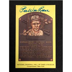 Pee Wee Reese Autographed 1984 Metallic HOF Plaque Card