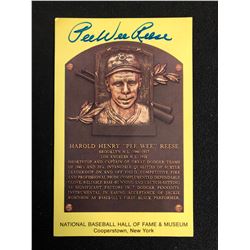 Pee Wee Reese Autographed 1984 Metallic HOF Plaque Card