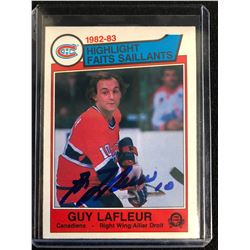 GUY LAFLEUR SIGNED O-PEE-CHEE 1982-83 HIGHLIGHT HOCKEY CARD