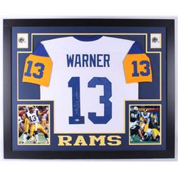 Kurt Warner Signed St. Louis Rams 35x43 Custom Framed Jersey (Beckett Hologram & Warner Hologram)