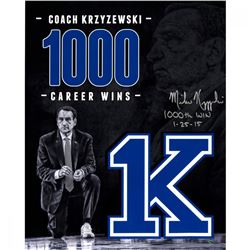 Mike Krzyzewski Signed Duke Blue Devils "1000 Career Wins" 16x20 Photo Inscribed "1000th Win 1-25-15
