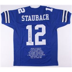 Roger Staubach Signed Career Highlight Stat Jersey (JSA COA)