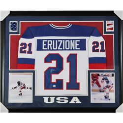 Mike Eruzione Signed 31x35 Custom Framed Jersey (JSA COA)